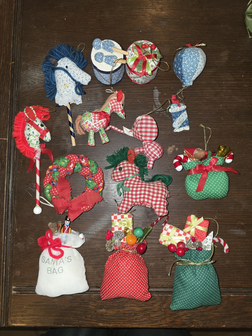 Set Of 13 Vintage Handmade Fabric Christmas Ornaments